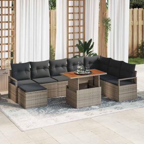 HOMEELIKE 9-TLG. Garten-Sofagarnitur mit Kissen Grau Poly Rattan Akazie HOMEELIKE 9-TLG. Garten-Sofagarnitur mit Kissen Grau Poly Rattan Akazie von HOMEELIKE