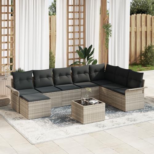 HOMEELIKE 9-TLG. Garten-Sofagarnitur mit Kissen Grau Poly Rattan HOMEELIKE 9-TLG. Garten-Sofagarnitur mit Kissen Grau Poly Rattan von HOMEELIKE