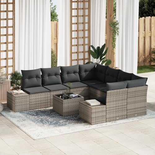 HOMEELIKE 9-TLG. Garten-Sofagarnitur mit Kissen Grau Poly Rattan von HOMEELIKE
