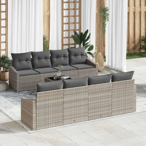 HOMEELIKE 9-TLG. Garten-Sofagarnitur mit Kissen Hellgrau Poly Rattan von HOMEELIKE