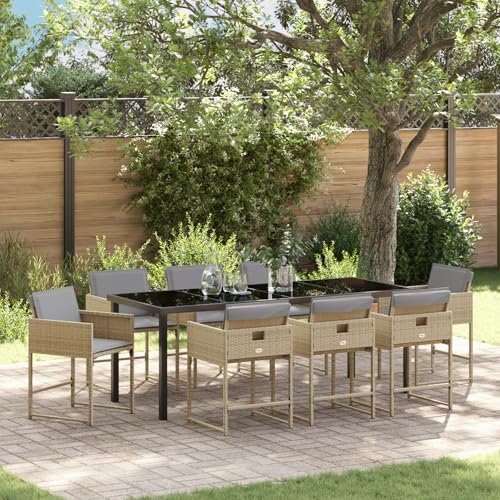 HOMEELIKE 9-teilige Garten Essgruppe mit Kissen in beige Poly Rattan von HOMEELIKE