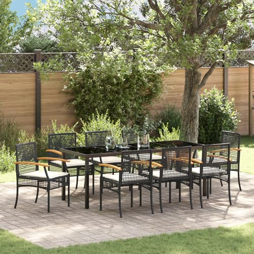 HOMEELIKE 9-teiliges Garten-ESS-Set mit Kissen - schwarzes Poly-Rattan HOMEELIKE 9-teiliges Garten-ESS-Set mit Kissen - schwarzes Poly-Rattan von HOMEELIKE
