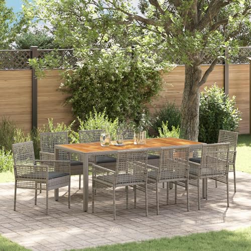 HOMEELIKE 9-teiliges Garten Essgruppe mit Kissen Grau Poly Rattan von HOMEELIKE