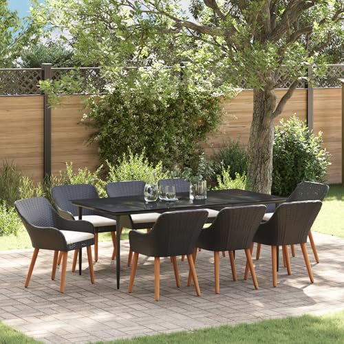 HOMEELIKE 9-teiliges Garten Esstisch Set Schwarzes Poly-Rattan von HOMEELIKE
