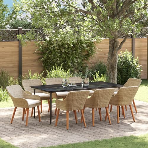 HOMEELIKE 9-teiliges Garten Esszimmer Set Beige Poly Rattan von HOMEELIKE