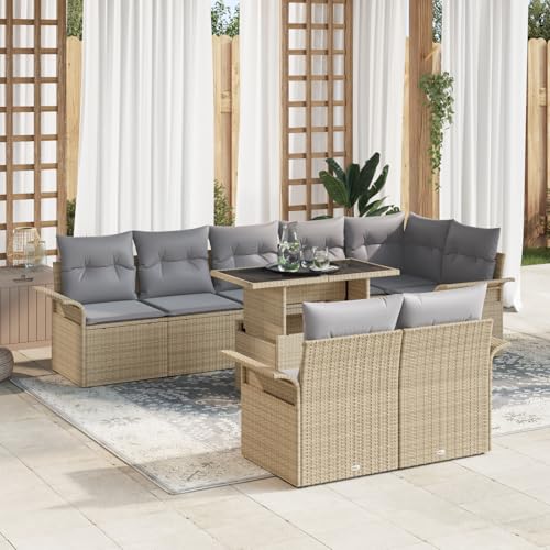 HOMEELIKE 9-teiliges Garten Sofa Set mit Kissen Beige Poly Rattan von HOMEELIKE