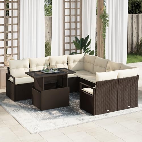 HOMEELIKE 9-teiliges Garten Sofa Set mit Kissen Braun Poly Rattan von HOMEELIKE