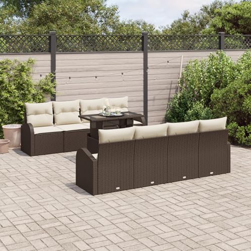HOMEELIKE 9-teiliges Garten Sofa Set mit Kissen Braun Poly Rattan von HOMEELIKE