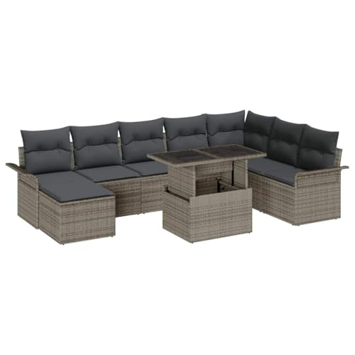 HOMEELIKE 9-teiliges Garten Sofa Set mit Kissen Grau Poly Rattan von HOMEELIKE