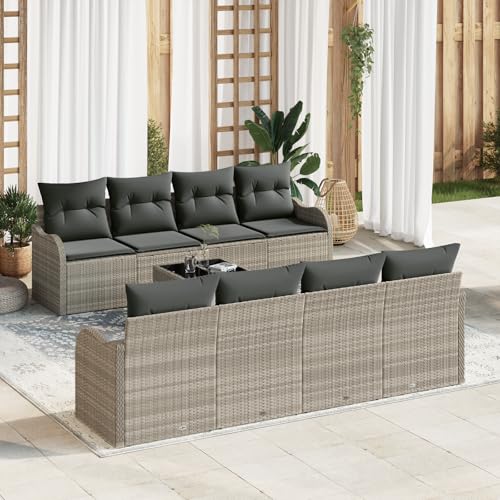 HOMEELIKE 9-teiliges Garten Sofa Set mit Kissen Hellgrau Poly Rattan von HOMEELIKE