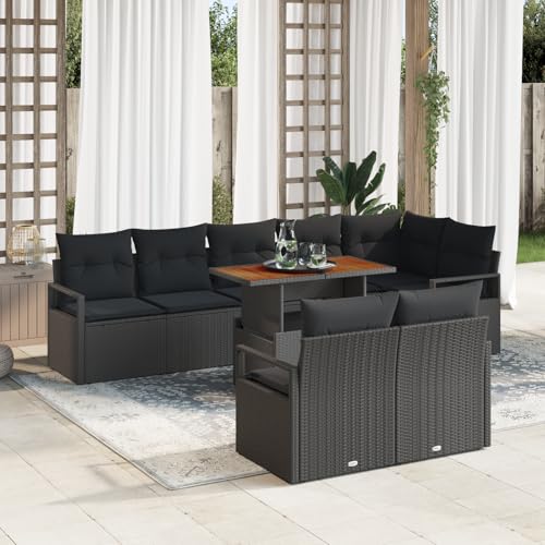HOMEELIKE 9-teiliges Garten-Sofa-Set mit Kissen Schwarz Poly-Rattan Akazie von HOMEELIKE