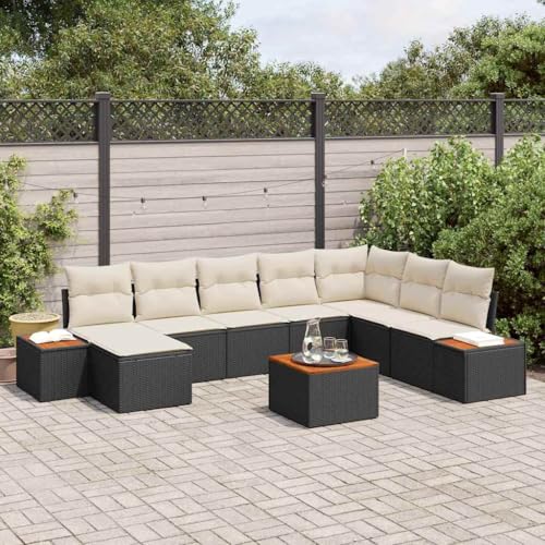 HOMEELIKE 9-teiliges Garten Sofa Set mit Kissen Schwarz Poly Rattan Akazie HOMEELIKE 9-teiliges Garten Sofa Set mit Kissen Schwarz Poly Rattan Akazie von HOMEELIKE