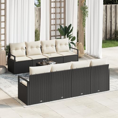 HOMEELIKE 9-teiliges Garten-Sofa-Set mit Kissen Schwarz Poly Rattan von HOMEELIKE