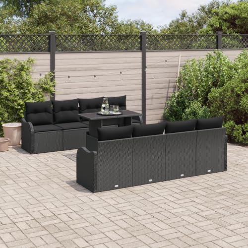 HOMEELIKE 9-teiliges Garten Sofa Set mit Kissen Schwarz Poly Rattan von HOMEELIKE
