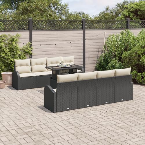 HOMEELIKE 9-teiliges Garten Sofa Set mit Kissen Schwarz Poly Rattan von HOMEELIKE