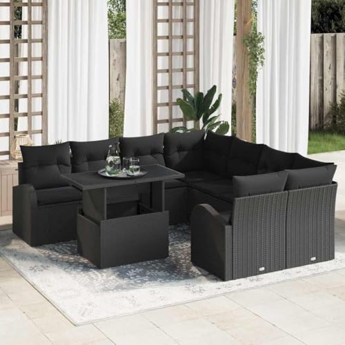 HOMEELIKE Gartensofa-Set 6-Personen Poly Rattan Sofa Schwarz mit Stauraum & abnehmbaren Kissen wetterbest?ndig f¨¹r Balkon Terrasse & Garten ¨C stylische Outdoor Sitzgruppe mit gro?z¨¹gigem Komfort von HOMEELIKE