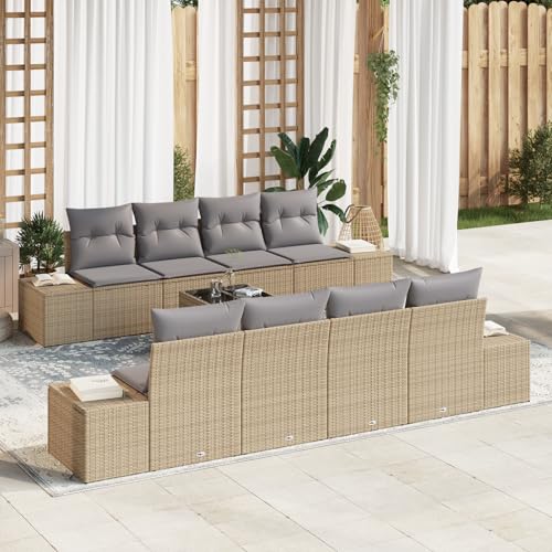 HOMEELIKE 9-teiliges Garten-Sofa-Set mit Kissen in Beige aus Poly-Rattan von HOMEELIKE