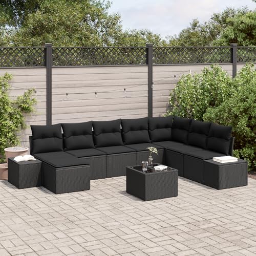 HOMEELIKE 9-teiliges Garten-Sofa-Set mit Kissen in Beige aus Poly-Rattan von HOMEELIKE