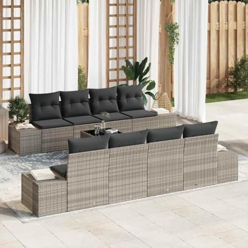 HOMEELIKE 9-teiliges Garten Sofa Set mit Kissen in Hellgrau, Poly-Rattan, bis zu 6 Personen, f¨¹r Balkon und Au?enbereiche HOMEELIKE 9-teiliges Garten Sofa Set mit Kissen in Hellgrau, Poly-Rattan, bis zu 6 Personen, f¨¹r Balkon und Au?enbereiche von HOMEELIKE