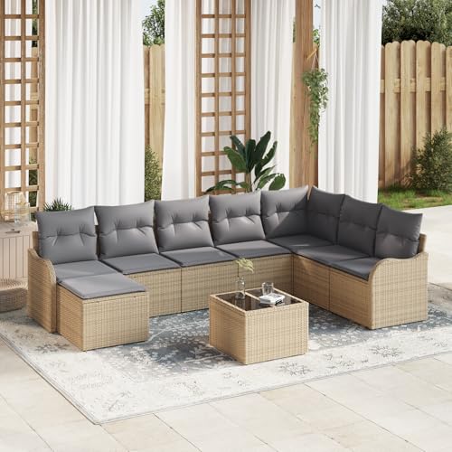 HOMEELIKE 9-teiliges Garten Sofa Set mit Kissen in Schwarz Poly Rattan von HOMEELIKE