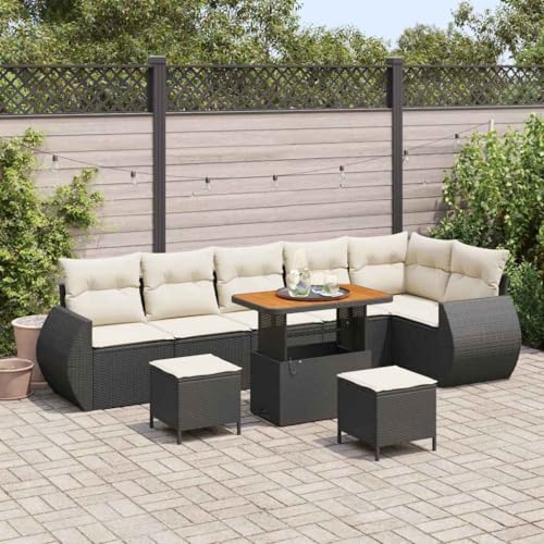 HOMEELIKE 9-teiliges Garten-Sofa-Set mit Kissen in Schwarz aus Poly Rattan und Akazie HOMEELIKE 9-teiliges Garten-Sofa-Set mit Kissen in Schwarz aus Poly Rattan und Akazie von HOMEELIKE
