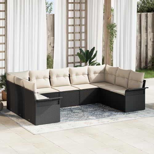 HOMEELIKE 9-teiliges Garten Sofa Set mit Kissen in Schwarz aus Poly Rattan von HOMEELIKE