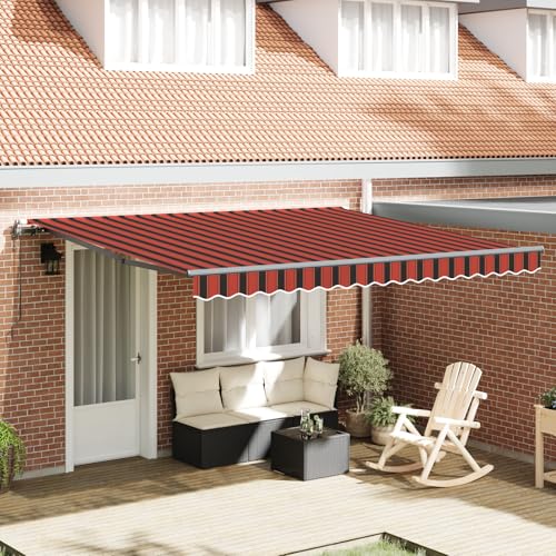 HOMEELIKE Markise 400x300 cm Orange Braun Automatische Einziehfunktion UV-bestaendig Fuer Outdoor von HOMEELIKE