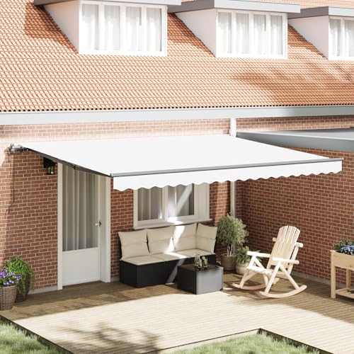 HOMEELIKE Markise Weiss 450x300 cm - Automatische Einziehfunktion, Wasserabweisend, Ideal Fuer Balkon und Bauarbeiten von HOMEELIKE