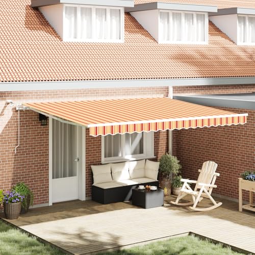 HOMEELIKE Markise 450x300 cm Automatisch Einziehbar Gelb Orange Ideal Fuer Balkone und Aussenbereiche von HOMEELIKE