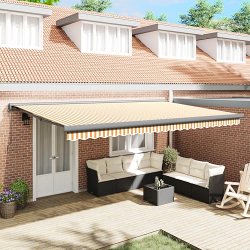 HOMEELIKE Automatische einziehbare Markise - Orange und Wei?, 500x300 cm von HOMEELIKE