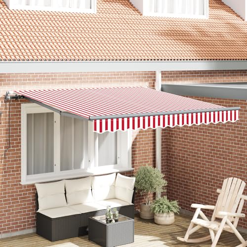 HOMEELIKE Automatische Markise 350x250 cm rot-Weisse Streifen - Robust UV-bestandig wasserabweisend Fuer Aussenanwendung von HOMEELIKE