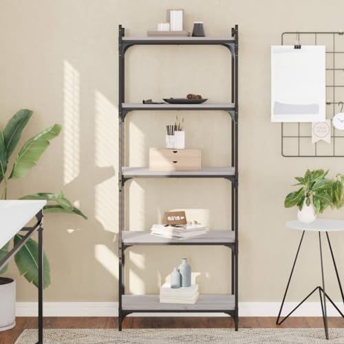 HOMEELIKE B¨¹cherregal 5 B?den Grau Sonoma 60x30x154 cm Holzwerkstoff von HOMEELIKE
