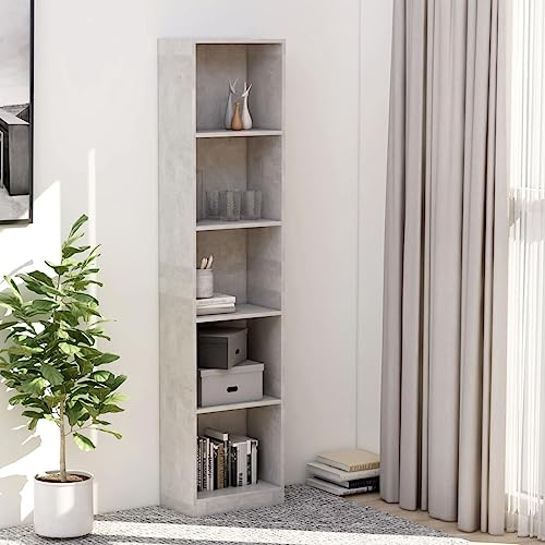 HOMEELIKE B¨¹cherregal 5 F?Cher Betongrau 40x24x175 cm Holzwerkstoff von HOMEELIKE