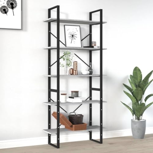 HOMEELIKE B¨¹cherregal 5 F?Cher Grau Sonoma-Eiche 80x30x175 Holzwerkstoff von HOMEELIKE