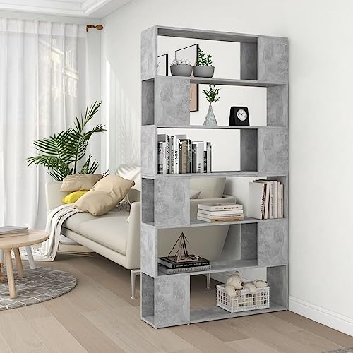 HOMEELIKE B¨¹cherregal als Raumteiler in Betongrau 100x24x188 cm Stauraum F?Cher f¨¹r B¨¹Cher Zeitschriften Multimediager?te Dekoration von HOMEELIKE