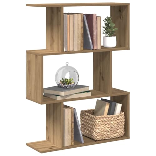 HOMEELIKE B¨¹cherregal mit 3 F?Chern in Eiche Optik 70x24x97 cm Raumteiler f¨¹r B¨¹Cher und Dekoration von HOMEELIKE