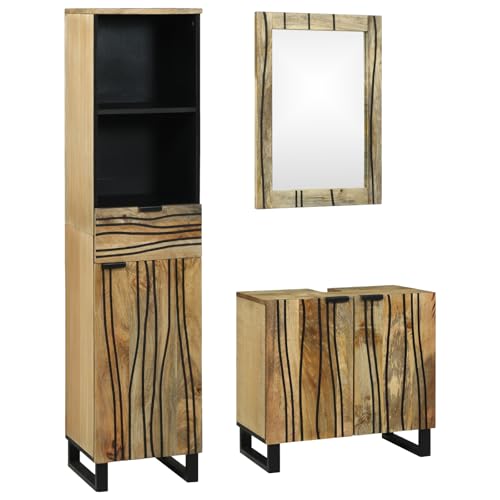HOMEELIKE Badezimmerm?Bel Set 3 pcs Braun Hoch Massives Raues Mango Holz von HOMEELIKE