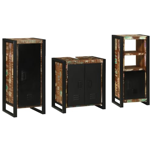 HOMEELIKE Badezimmerm?Bel Set 3 pcs Mehrfarbig Massives recyceltes Holz von HOMEELIKE