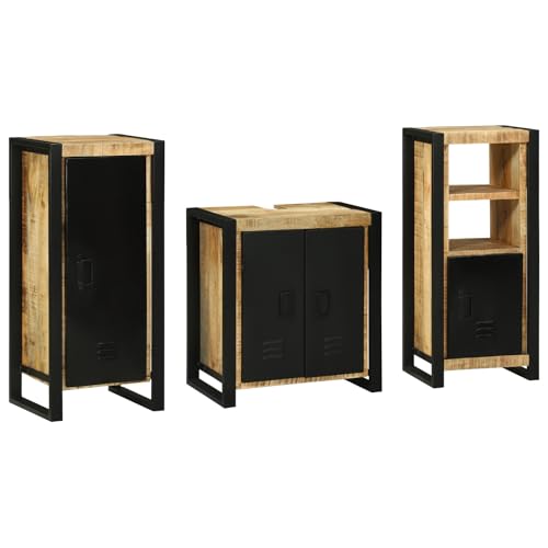 HOMEELIKE Badezimmerm?Bel Set mit Regal 3 pcs Braun Massives Mango-Holz von HOMEELIKE