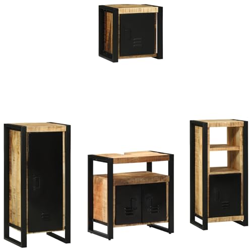 HOMEELIKE Badezimmerm?Bel Set mit Regal 4 pcs Braun Massives Mango-Holz von HOMEELIKE