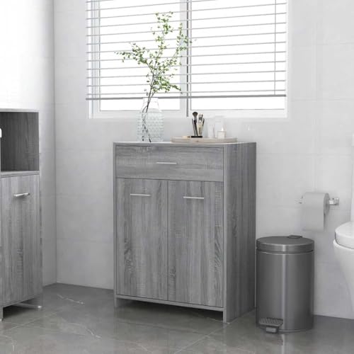 HOMEELIKE Badezimmerschrank Grau Sonoma 60x33x80 cm Holzwerkstoff von HOMEELIKE