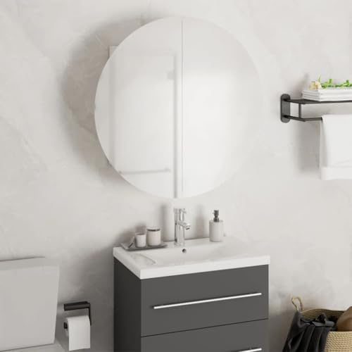 HOMEELIKE Badezimmerschrank mit Rundem Spiegel & LED Wei? 47x47x17,5 cm von HOMEELIKE
