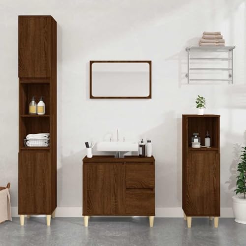 HOMEELIKE Badschrank Braun Eichen-Optik 65x33x60 cm Holzwerkstoff von HOMEELIKE