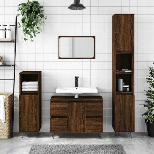 HOMEELIKE Badschrank Braun Eichen-Optik 80x33x60 cm Holzwerkstoff von HOMEELIKE