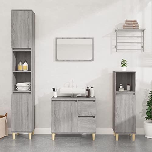 HOMEELIKE Badschrank Grau Sonoma 30x30x100 cm Holzwerkstoff von HOMEELIKE