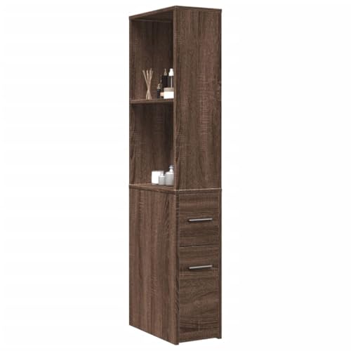 HOMEELIKE Badschrank Schmal mit Rollen Eichen-Optik Holzwerkstoff von HOMEELIKE