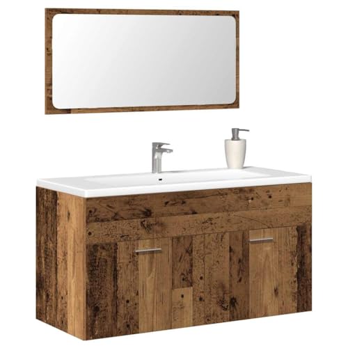 HOMEELIKE Badschrank mit Spiegel Altholz-Optik Holzwerkstoff von HOMEELIKE