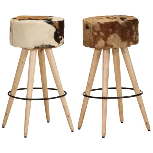 HOMEELIKE Barhocker 2 STK. Braun Raues Mangoholz und Echtleder von HOMEELIKE