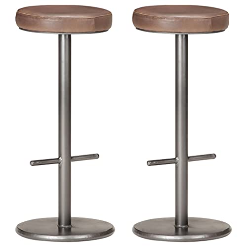 HOMEELIKE Barhocker 2 STK. Distressed Braun Echtleder von HOMEELIKE