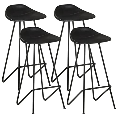 HOMEELIKE Barhocker 4 STK. Schwarz Echtleder von HOMEELIKE
